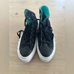 Converse Over-the-Knee Black Sneakers with Teal Lining